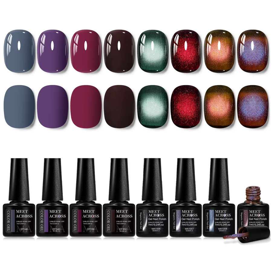 MEET ACROSS Magnetisches Gel & Farbe Gel Nagellack Set, 9 Stück - Bild 7