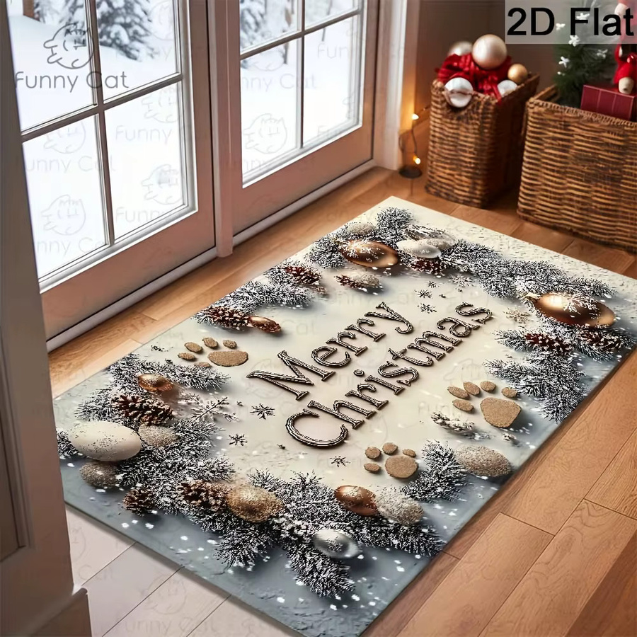 VIKAMA Cartoon Merry Christmas Haustier-Fußabdruck-Teppich rutschfeste und schmutzabweisende Bodenmatte für Eingangsbereich und Badezimmer - Bild 2