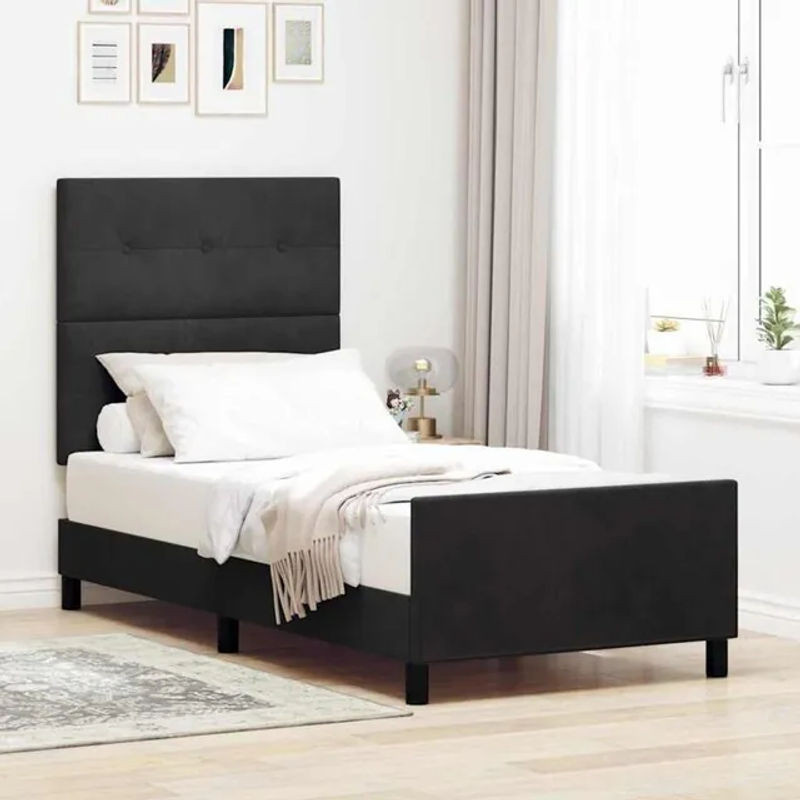 Modernes Polsterbett mit Kopfteil von Vidaxl in Schwarz aus Samt, B/T: 100 x 200 cm - Bild 1