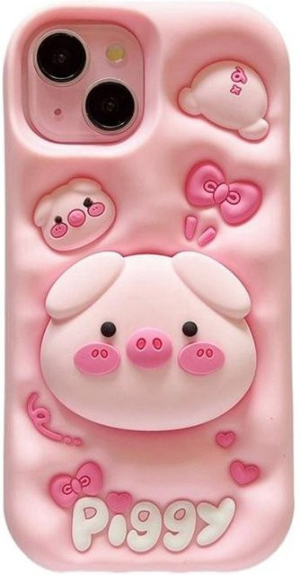 ASONPAI iPhone Hülle mit 3D Schwein Motiv und Teleskop-Ständer aus Silikon in Rosa für iPhone 16 15 Pro Max 14 13 12 11 - Bild 1
