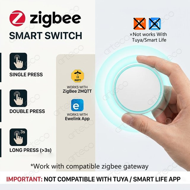 Ewelink Zigbee Smart-Drucktaster Drahtloser Szenenschalter in Weiß zur App-Fernbedienung und Automatisierung, kompatibel mit Zigbee2MQTT Hub - Bild 1