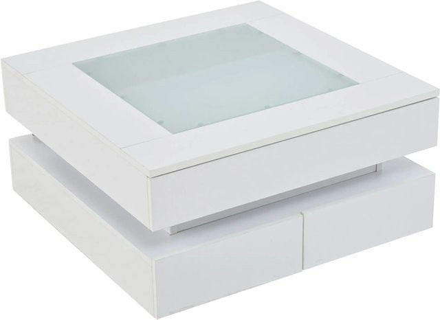 okwish Couchtisch mit LED Glasplatte und Schubladen in Weiß Hochglanz, B/T/H: 70 x 70 x 35 cm - Bild 1