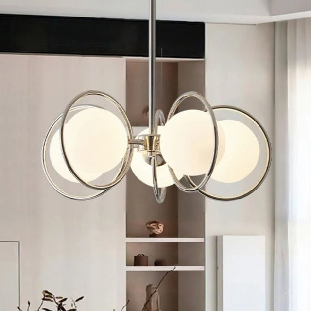 TAONUANSHU Bauhaus LED-Pendelleuchte aus Metall und Glas in Chrom und Weiß für Wohnzimmer und Schlafzimmer - Bild 1