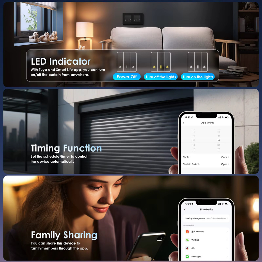 BSEED E Serie Smart Zigbee Rollladen Schalter für elektrische motorisierte Jalousien, Tuya Google Home Alexa Sprachsteuerung, Schwarz - Bild 3