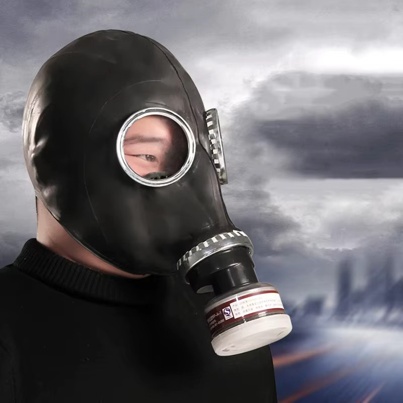 Schwarze Vollgesichts-Gasmaske aus Kunststoff mit Kohlefilterbox für Industriesicherheit und Arbeitsschutz - Bild 2