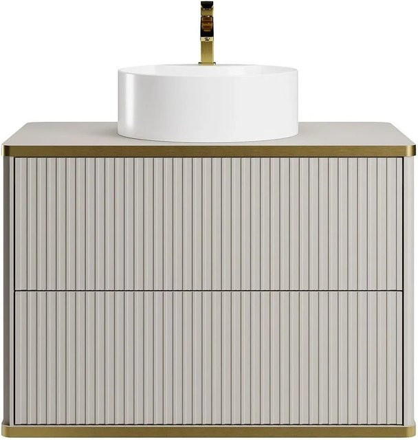 Vente-unique Einzelwaschtisch Keliza in Beige mit Gold-Akzenten und Streifenoptik, Breite: 80 cm - Bild 1