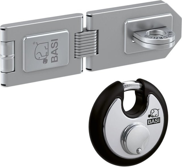 BASI Sicherheitsüberfalle mit witterungsfestem Edelstahl Rundbügelschloss in Silber, 1 Gelenk, RVW6901-0155 - Bild 1
