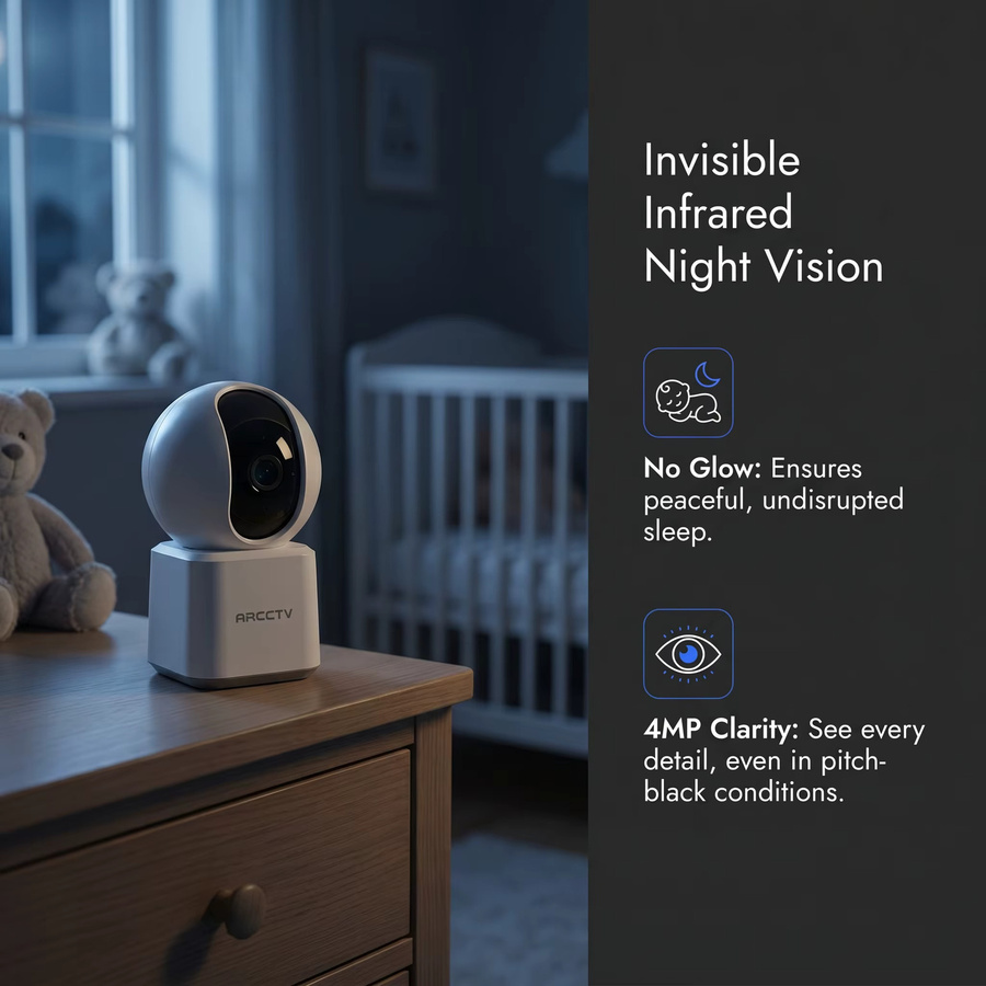 ARCCTV 2K Babyphone-Kamera mit WLAN, HD-Auflösung, Zwei-Wege-Kommunikation, IR-Nachtsicht und 360° PTZ-Funktion mit automatischer Verfolgung in Weiß - Bild 5