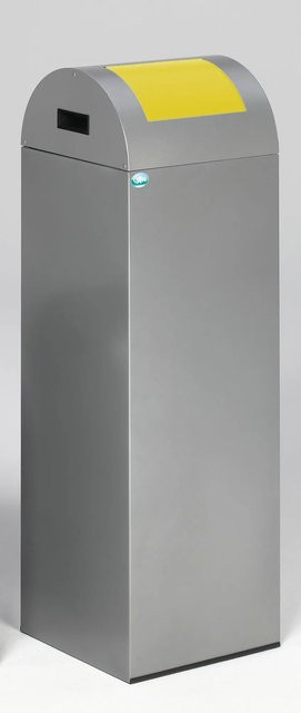 PROREGAL Selbstlöschender Wertstoffsammler Rund mit Einwurfklappe, 89 Liter, Verzinkter Stahl, Silber Gelb, H x B x T: 104,5 x 32 x 32 cm - Bild 1