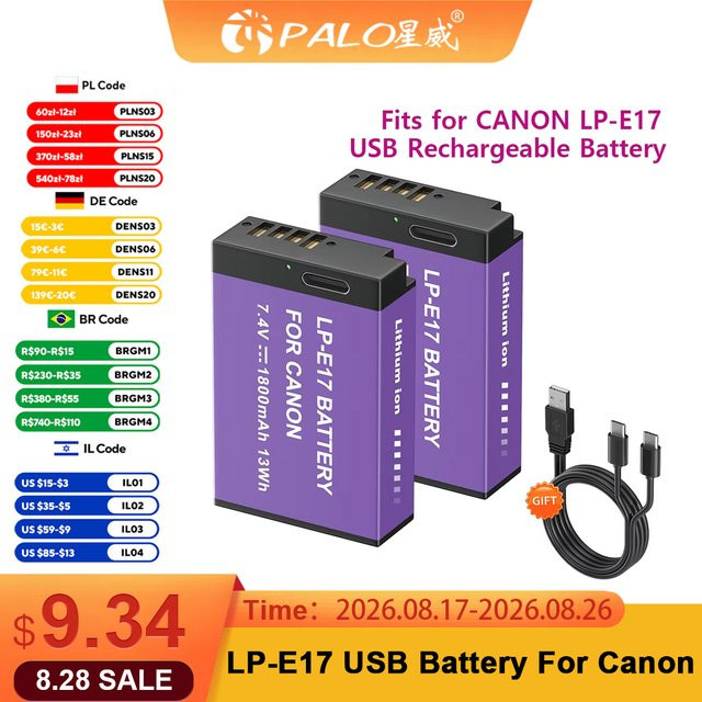 PALO LP-E17 Akku mit USB-C-Eingang für Canon EOS RP, R8, R10, R50, 200D, 250D, 750D, 760D, M3, M5, M6 und Rebel T8i - Bild 1