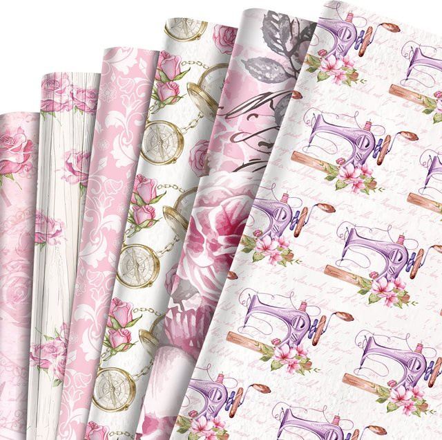 Retro Rose Geschenkpapier in Pink für Geburtstag, Hochzeit und Party-Dekoration (12 Stück) - Bild 1