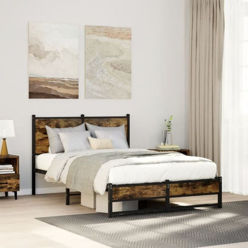Metallbett Vidaxl in Braun im Industrial Design aus Metall und Holzwerkstoff, B/T/H: 120 x 200 x 91,5 cm - Bild 1