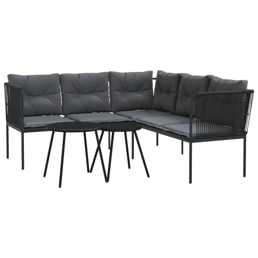 vidaXL Garten-Sofagarnitur Modell 3 in L-Form aus Stahl und Textilene mit Kissen in Schwarz und Anthrazit - Bild 2