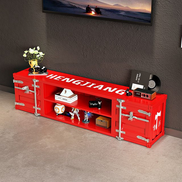 DUTRIEUX Minimalistischer Mobiler TV-Ständer aus Metall in Rot mit Medienfächern - Bild 1