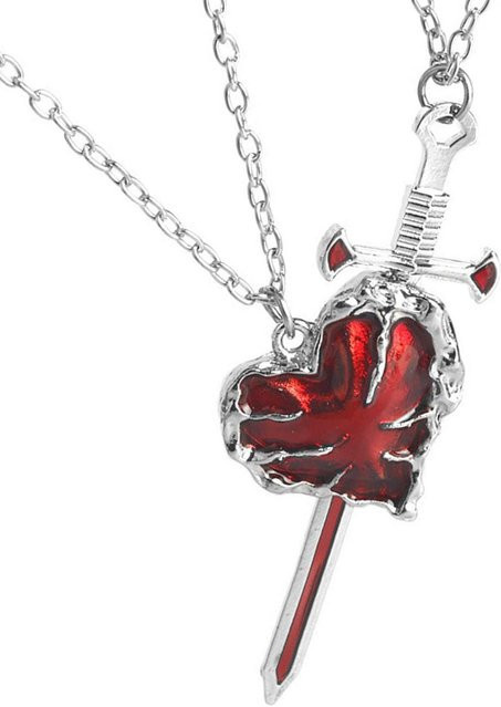Foreverchic Halskette, Schwerter Herz Anhänger, Messing, Silber, Unisex - Bild 1
