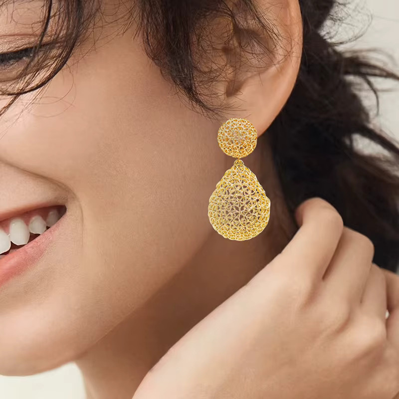 YTJX Piercing-Ohrring, 18 Karat Kupfer, vergoldet, langer Anhänger, Wassertropfen, Damen - Bild 2
