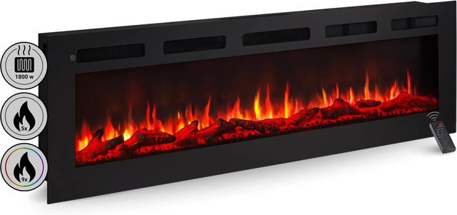 BALDERIA LE-60 Elektrokamin als Wandkamin oder Einbaukamin mit 3D-Flammeneffekt und Bluetooth in Schwarz - Bild 1