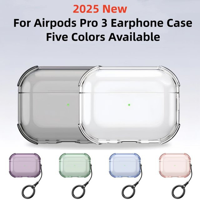 Transparente TPU-Schutzhülle für Apple AirPods Pro 3 mit Umhängeband, Schlüsselanhänger und Reinigungsset in Pink - Bild 1