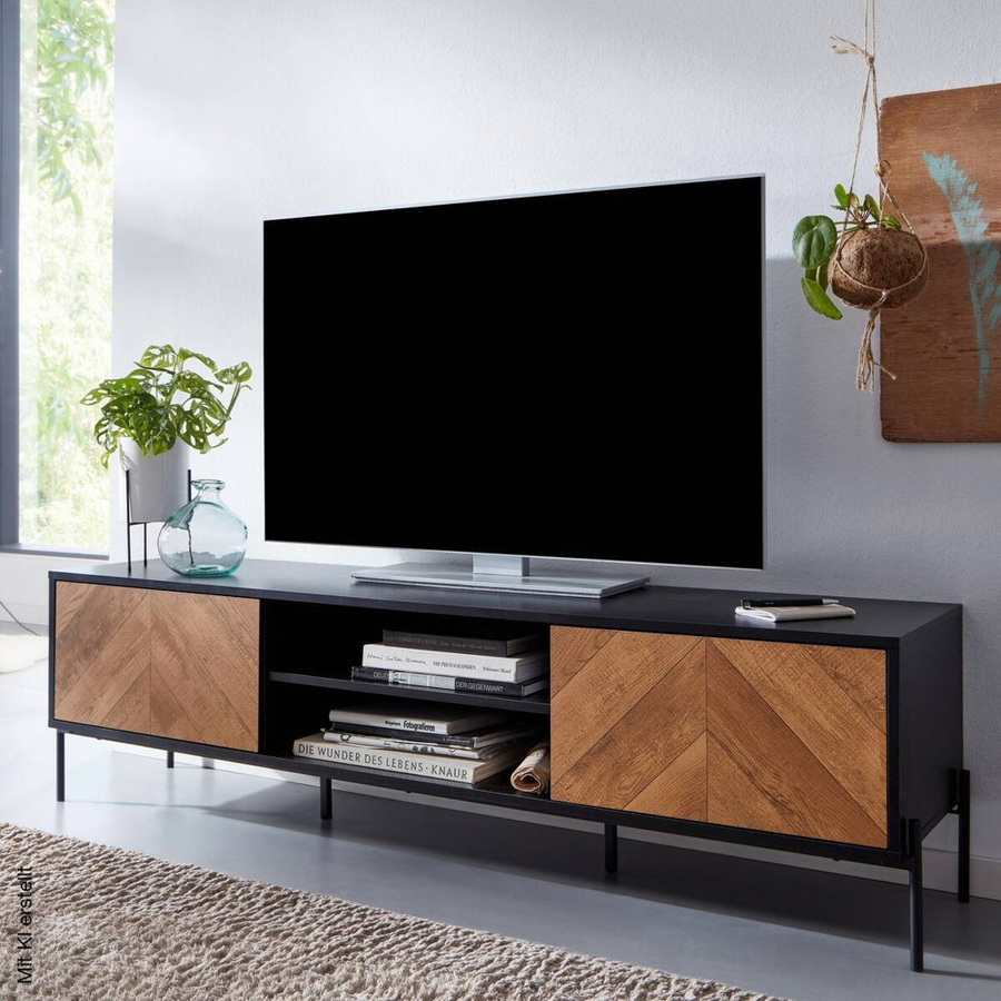 Wohnling Lowboard Modern in Schwarz und Eiche Dunkel, B/H/T: 163 x 45 x 40 cm - Bild 4