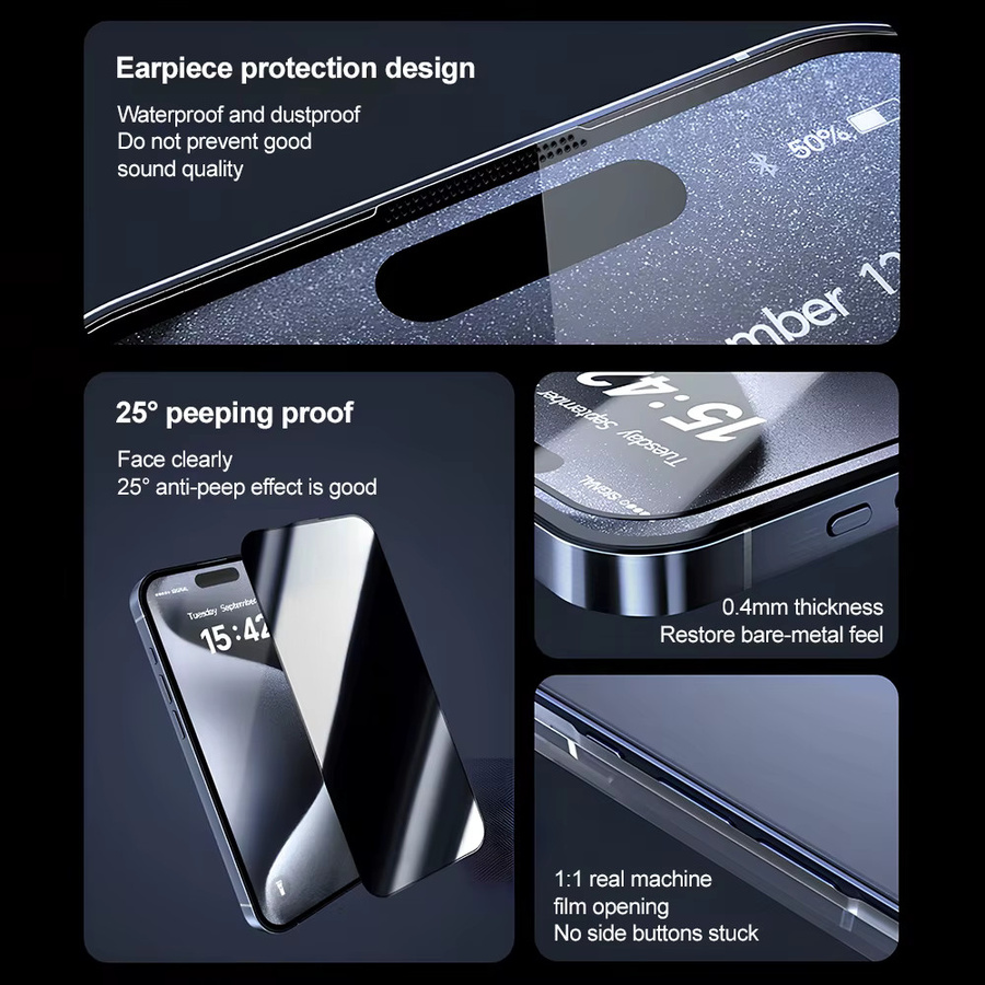 Anti-Spionage Sichtschutz Displayschutzfolie aus gehärtetem Glas für Apple iPhone 17 Pro Max, 16, 15, 14, 13, 12, 11, X, XR, Xs Max in Transparent - Bild 4