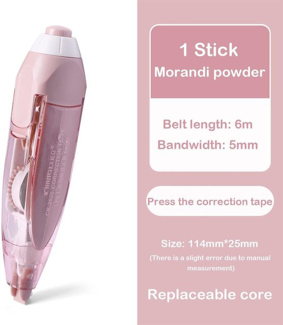 Binchi Cultural Supplies Korrekturband mit austauschbaren Minen, Morandi-Farbserie, Rosa, 6 m x 5 mm - Bild 1