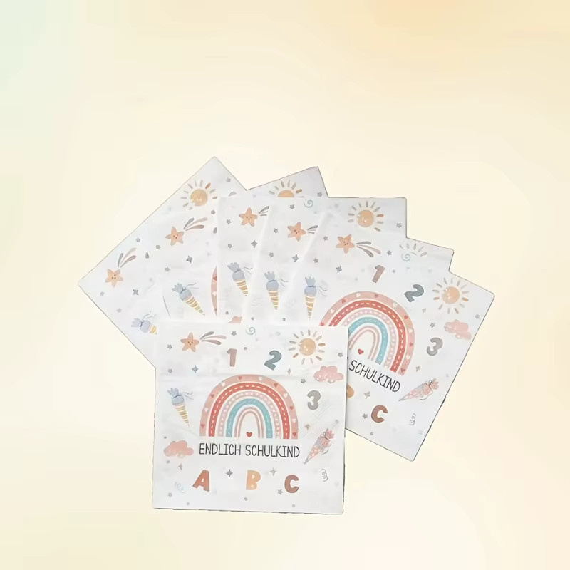 20 Stück mehrfarbige Papierservietten aus reinem Holzzellstoff für den Schulanfang, B/B: 33,02 x 33,02 cm - Bild 2