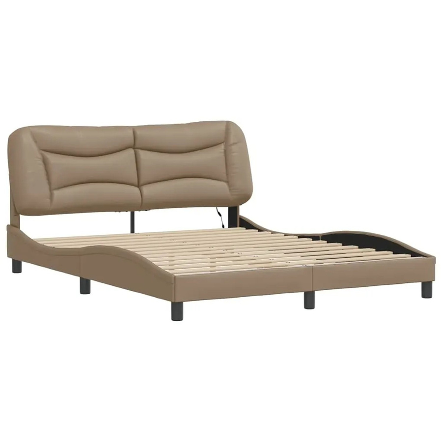 vidaXL Bettgestell Hvar in Cappuccino-Braun mit LED-Unterbettbeleuchtung und USB-Ladeport aus Kunstleder, B/T/H: 160 x 200 x 165 cm - Bild 2