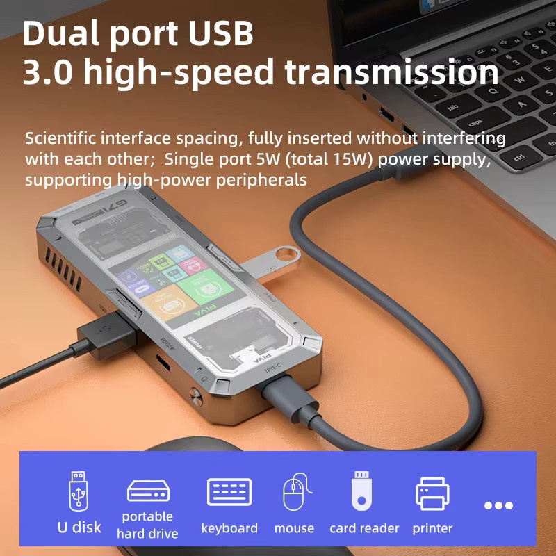 PIVA G71 7-in-1 E-Sports Dockingstation USB-C Multiport-Adapter mit HDMI 4K 60Hz, USB 3.0 und 3,5mm AUX Anschluss - Bild 4