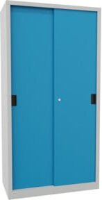 Pavoy Schiebetürenschrank aus verzinktem Stahl mit 4 Böden, Farben: Grau und Blau, B/T/H: 195,0 x 100,0 x 50,0 cm - Bild 1