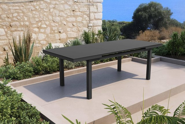 OUTFLEXX Premium Ausziehtisch für Garten und Terrasse aus Aluminium und Glas, anthrazit/grau, B/T: 180 x 100 cm bis 240 x 100 cm - Bild 1