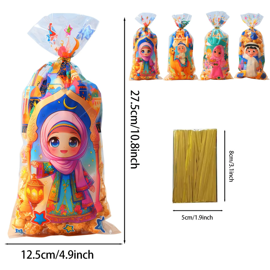 50 Stück Islamische Ramadan und Eid Mubarak Geschenkbeutel aus Kunststoff in Multicolour zur Verpackung von Süßigkeiten und Gebäck - Bild 4