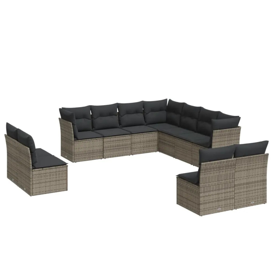 vidaXL 11-teilige Garten-Sofagarnitur in U-Form aus Polyrattan in Grau mit Sitzkissen und Rückenkissen inklusive Stauraum - Bild 2