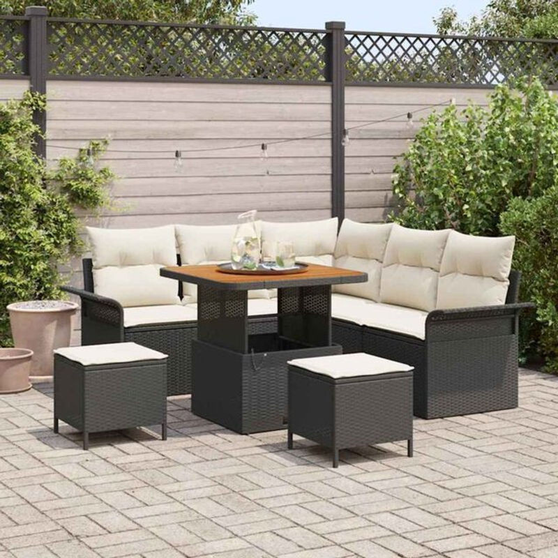 vidaxl Garten-Sofa-Set mit 8-teiligem Polster-Set und Stauraum in Schwarz und Creme - Bild 1