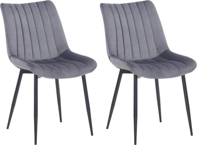 CLP 2er Set Polsterstühle Rahden aus Samt mit schwarzem Gestell und gestepptem Sitz, Sitzhöhe: 46 cm - Bild 1