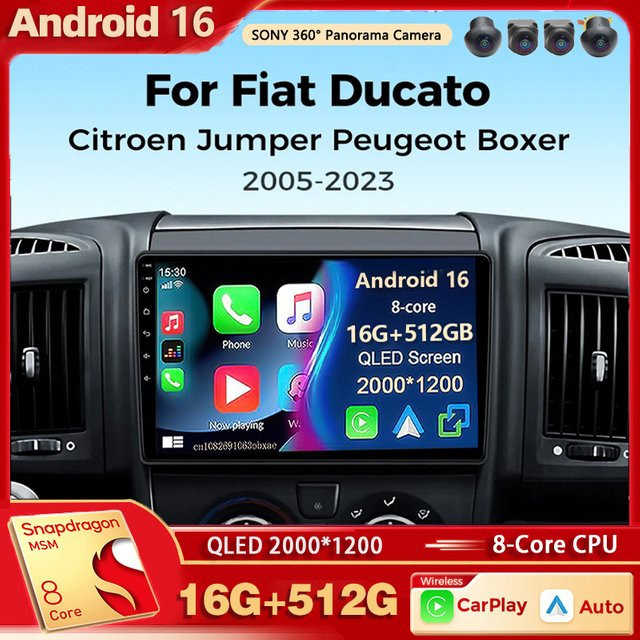 RSNAVI Android 16 Autoradio mit Wireless Carplay und Android Auto für Fiat Ducato 2005 - 2023, Citroen Jumper und Peugeot Boxer, Schwarz - Bild 1