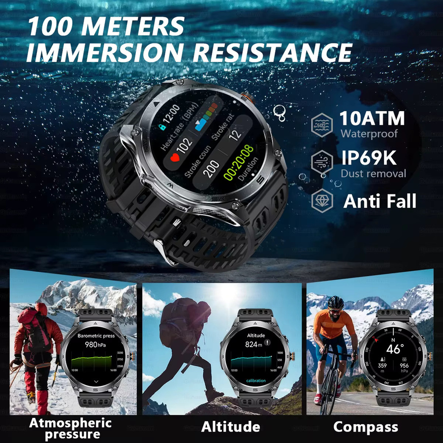 GUHUAVMI Smartwatch, GPS, Schwarz, 10 ATM, Herren - Bild 3
