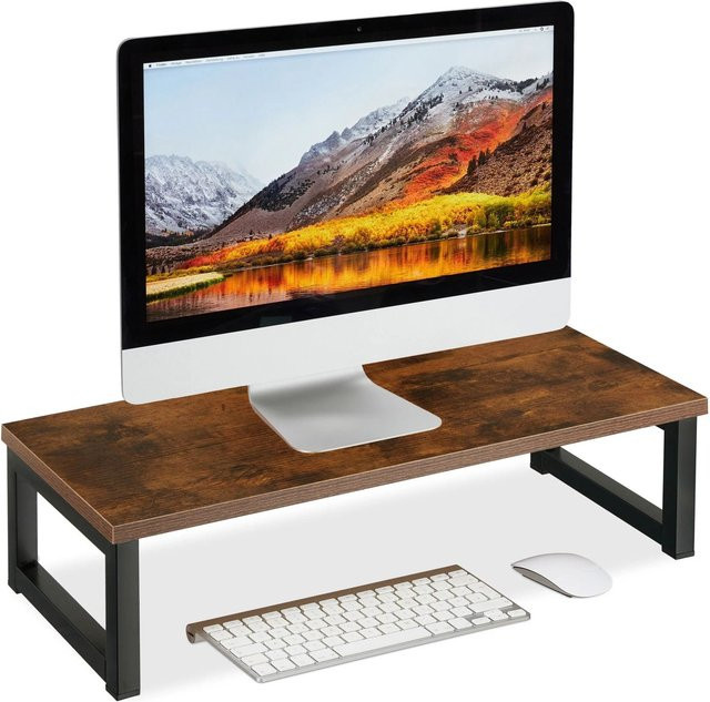 Relaxdays Monitorständer im Industrial-Design aus Stahl und MDF, Braun/Schwarz, B: 55 cm, T: 23 cm, H: 15 cm - Bild 1