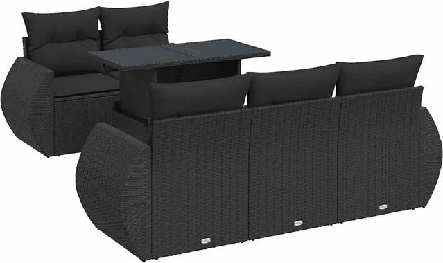 vidaXL 6-teilige Garten-Sofagarnitur aus Poly-Rattan mit Kissen in Schwarz - Bild 1