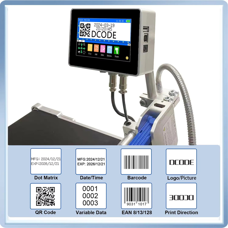 DCODE 130PLUS Industrieller Online-Tintenstrahldrucker mit 4,3-Zoll-Bildschirm für QR-Codes, Barcodes, Batchnummern, Logos und Datumsdruck (12,7/25,4 mm Düse) - Bild 2