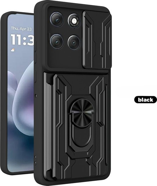 Stoßfeste Rüstung Slide Lens Handyhülle mit Kartensteckplatz für Motorola Moto Edge 60 Fusion G86 G56 G35 G15 G55 G85 G84 5G in Schwarz und Grün - Bild 1