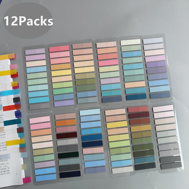 KindFuny Set mit 12 Packungen transparenten Haftnotizen und selbstklebenden Lesezeichen in Multicolour - Bild 1