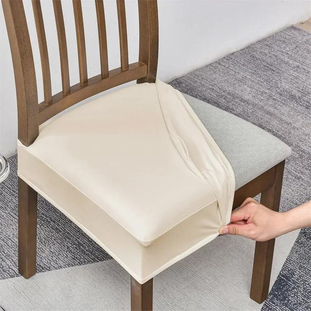 Wasserdichter Stuhlsitzbezug aus PU-Leder von Bestbags in Beige, elastischer Kissenbezug für Esszimmerstühle - Bild 1