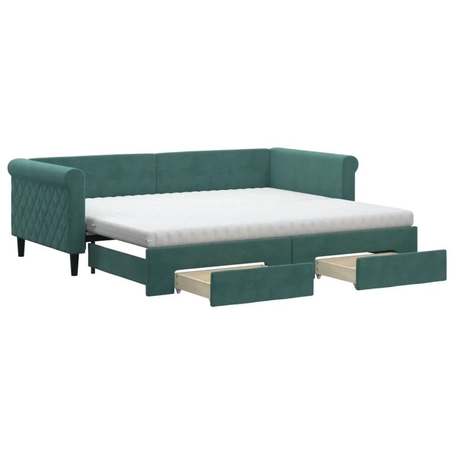 vidaXL Tagesbett ausziehbar mit Schubladen in Dunkelgrün aus Samt, B/T/H: 90 x 200 x 68 cm - Bild 2