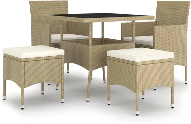 vidaXL 5-tlg Garten-Essgruppe aus Poly Rattan mit Tisch aus gehärtetem Glas in Beige - Bild 1