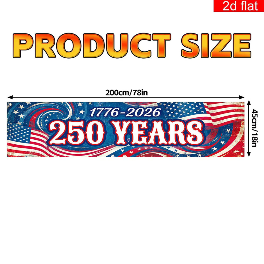 OURFETE USA 250. Jubiläumsbanner Patriotische Dekoration 1776-2026 Mehrfarbig B: 200 cm, H: 45 cm, T: 1 cm - Bild 4
