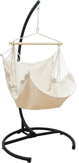 AMANKA XL-Hängesessel mit Gestell aus Stahl und Baumwollbezug in Beige, B/T/H: 155 x 125 x 210 cm - Bild 1