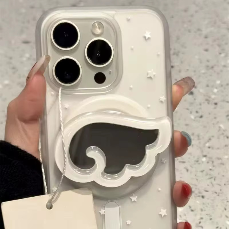 Magnetischer 3D-Flügel Make-up-Spiegel und Griptok-Halter für MagSafe, weißer Telefon-Fingerring-Ständer für iPhone 17, 16, 15, 14, 13 - Bild 2