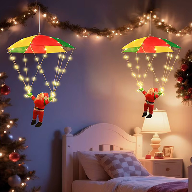 Feimefeiyou LED Weihnachtsmann Fallschirm-Lichterkette in Mehrfarbig für Garten und Innenhof - Bild 2