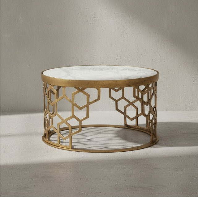 KADIMA DESIGN Couchtisch Marble in Weiß mit indischem Marmor und lackiertem Aluminium, B/T/H: 60 x 60 x 36 cm - Bild 1