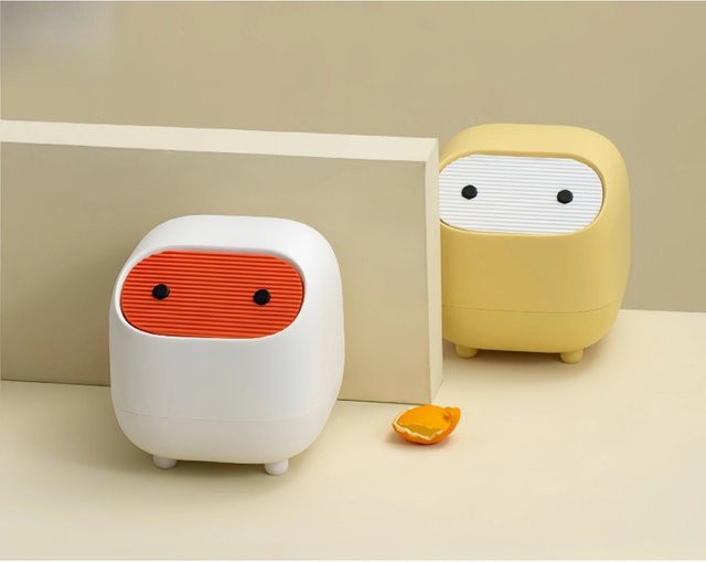 Ninja Mini-Desktop-Mülleimer mit Deckel und Aufbewahrungsfunktion, Gelb, Kunststoff - Bild 1